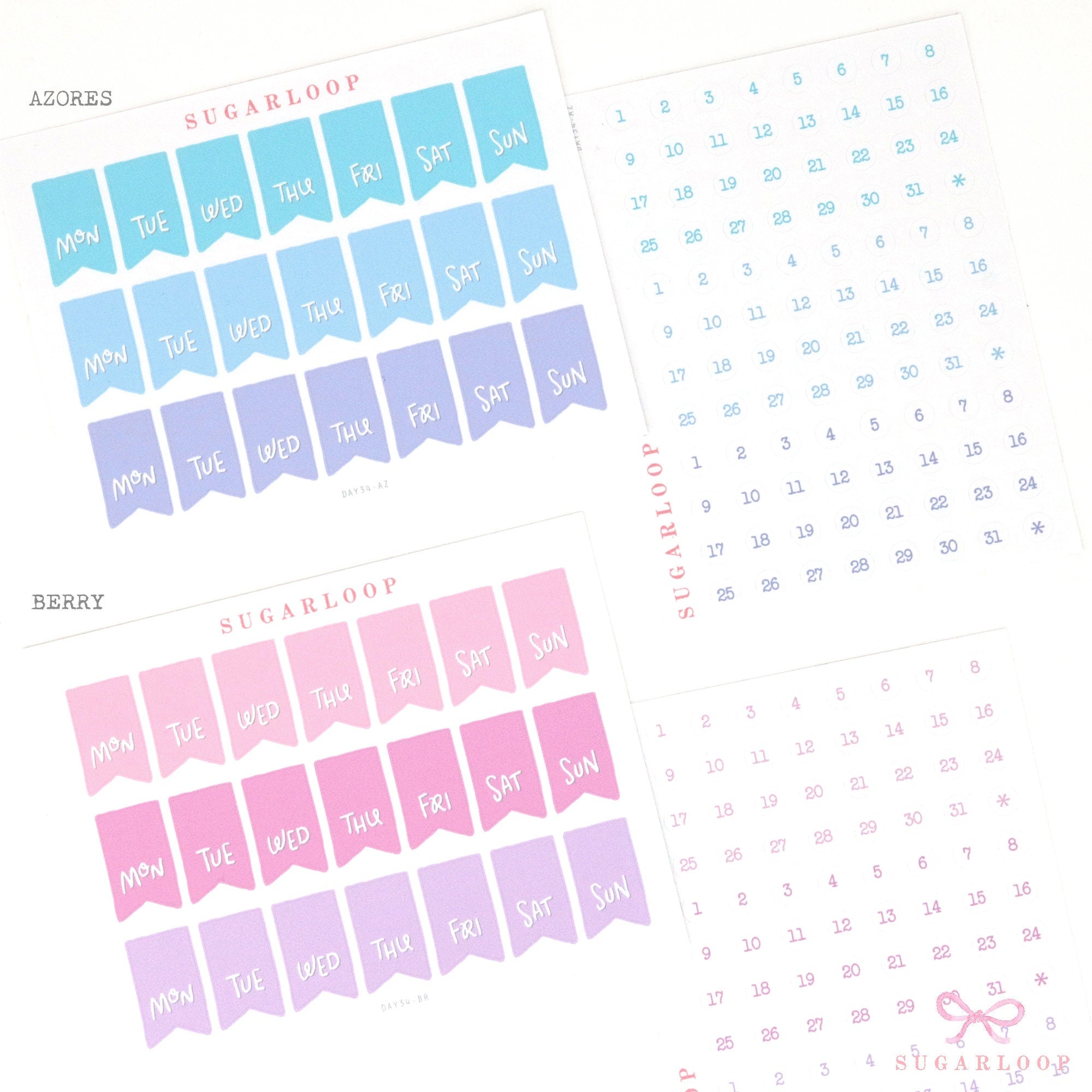 Colorful Days Of The Week Flag & Date Dots Bujo Planner Stickers: 0.5 inch (24 mm) Wide