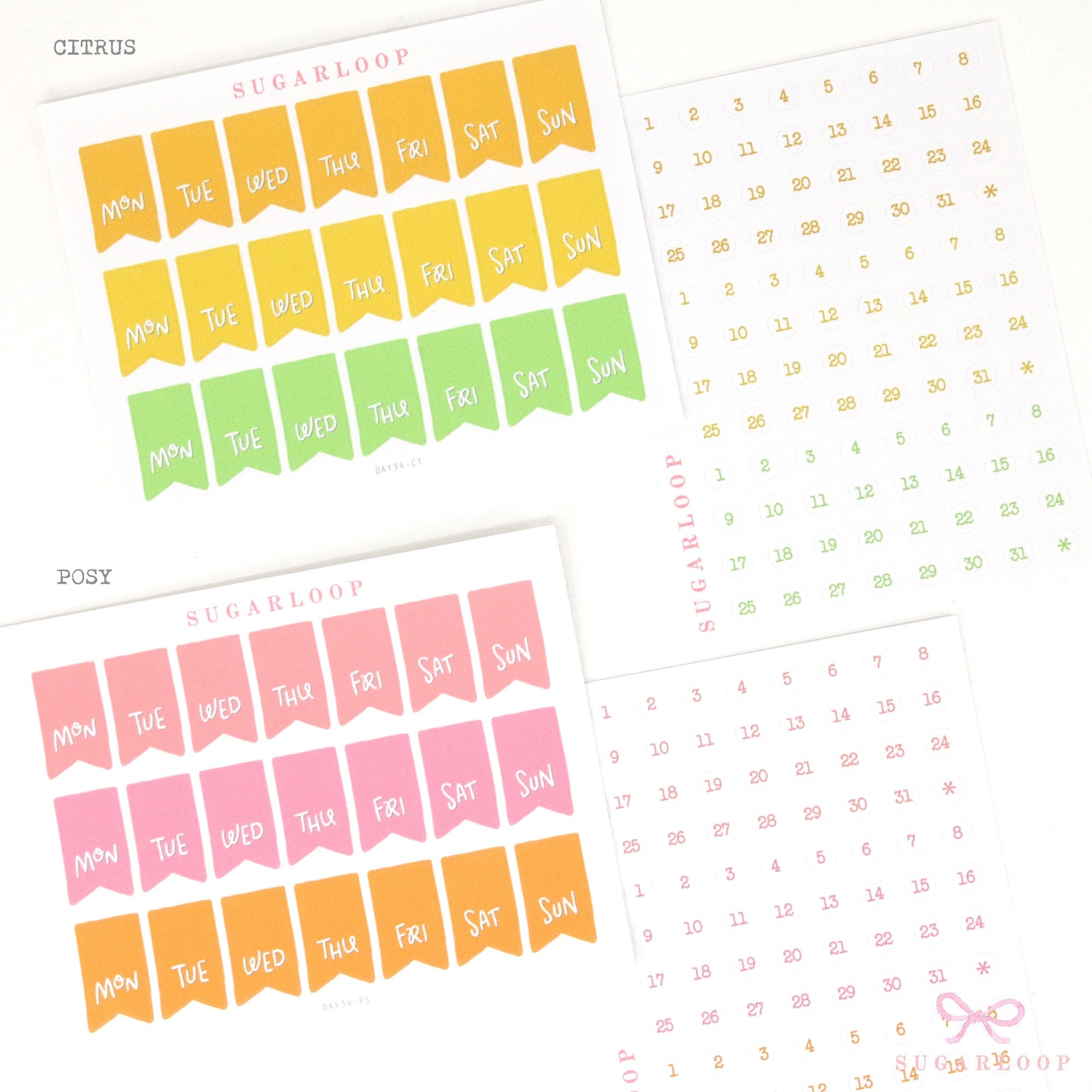 Colorful Days Of The Week Flag & Date Dots Bujo Planner Stickers: 0.5 inch (24 mm) Wide