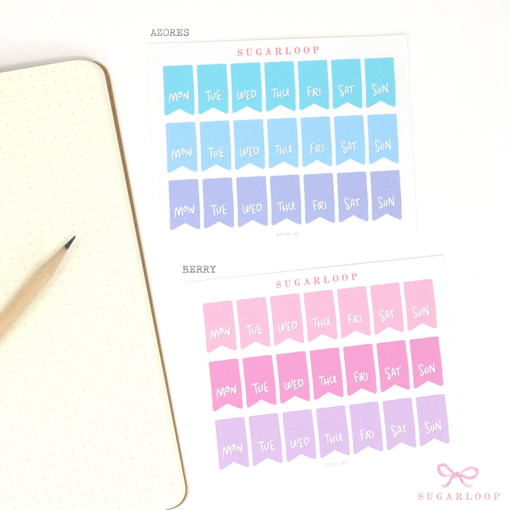Colorful Days Of The Week Flag & Date Dots Bujo Planner Stickers: 0.5 inch (24 mm) Wide