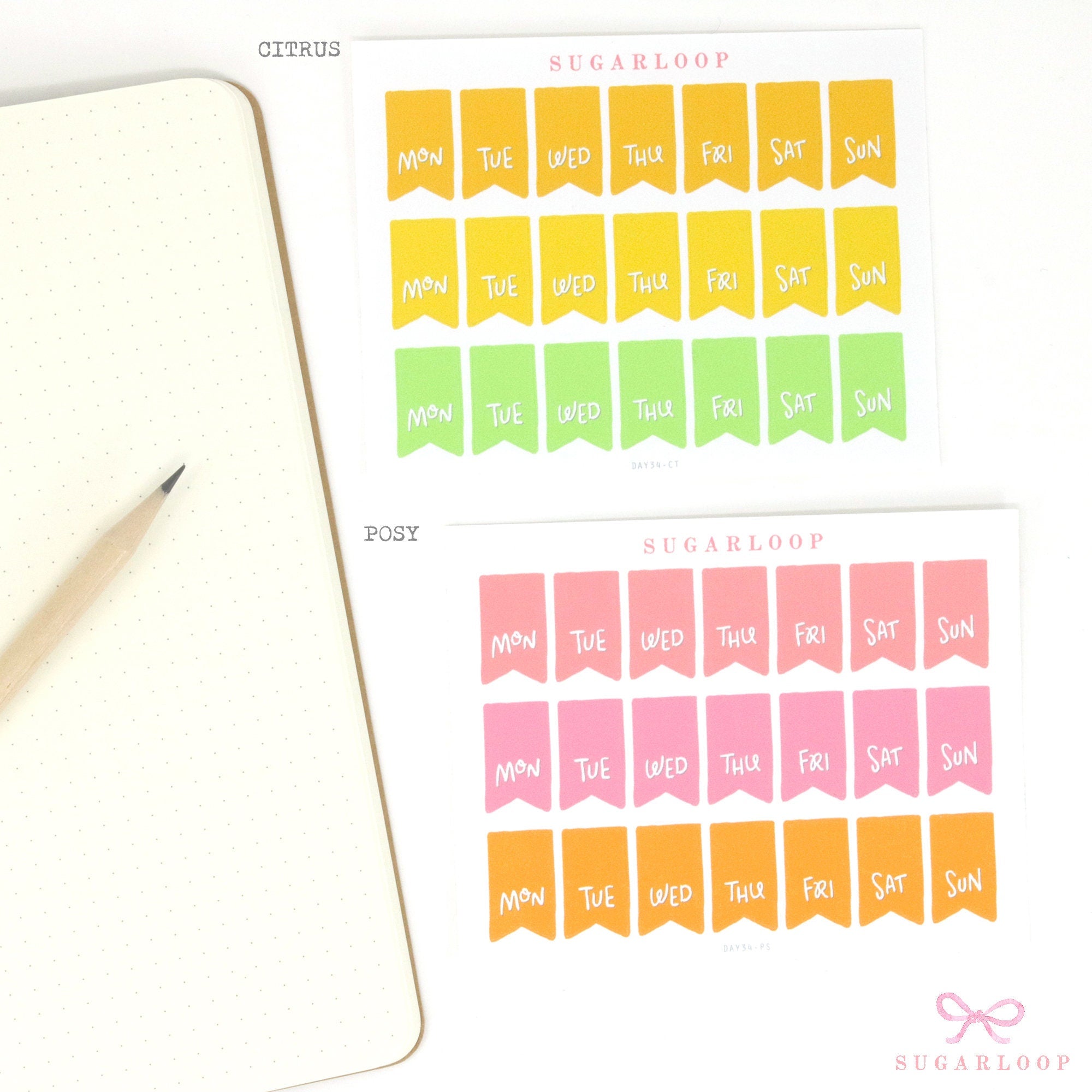 Colorful Days Of The Week Flag & Date Dots Bujo Planner Stickers: 0.5 inch (24 mm) Wide