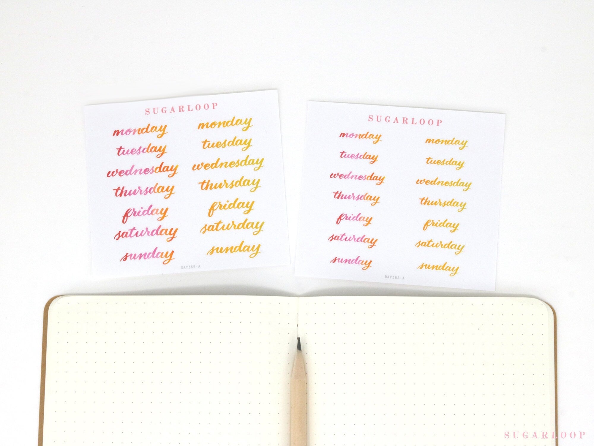 Bundle - Days of The Week Watercolor Script Bujo Planner Stickers: 1in (25 mm) 1.5in (38 mm) Wide