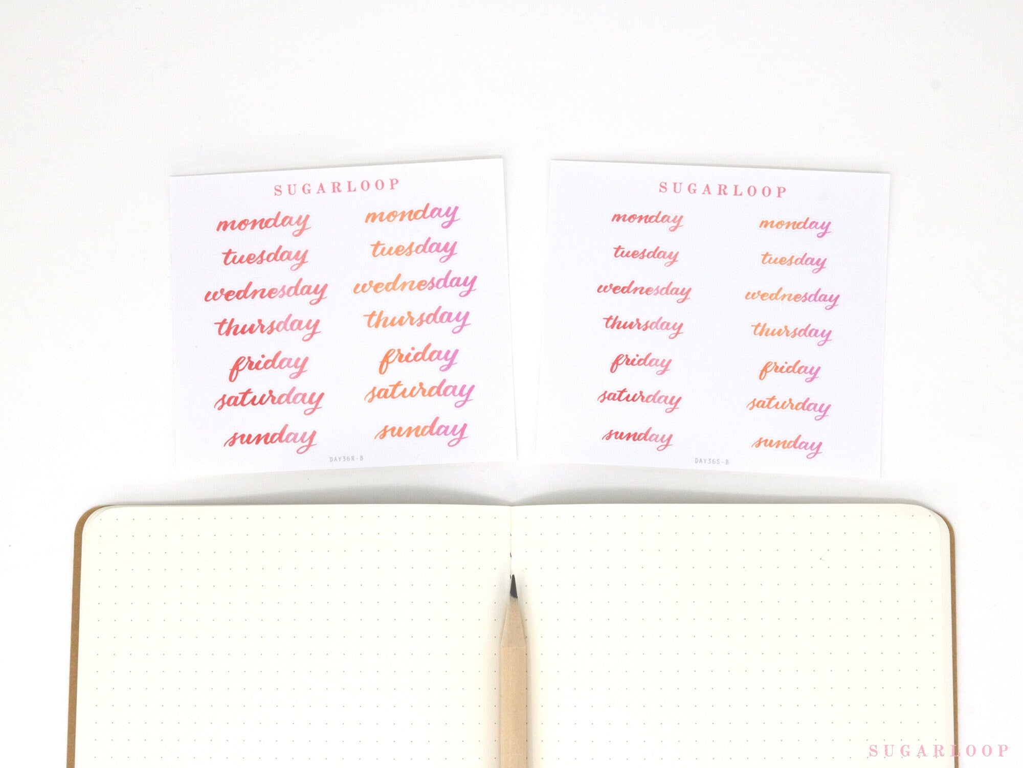 Bundle - Days of The Week Watercolor Script Bujo Planner Stickers: 1in (25 mm) 1.5in (38 mm) Wide