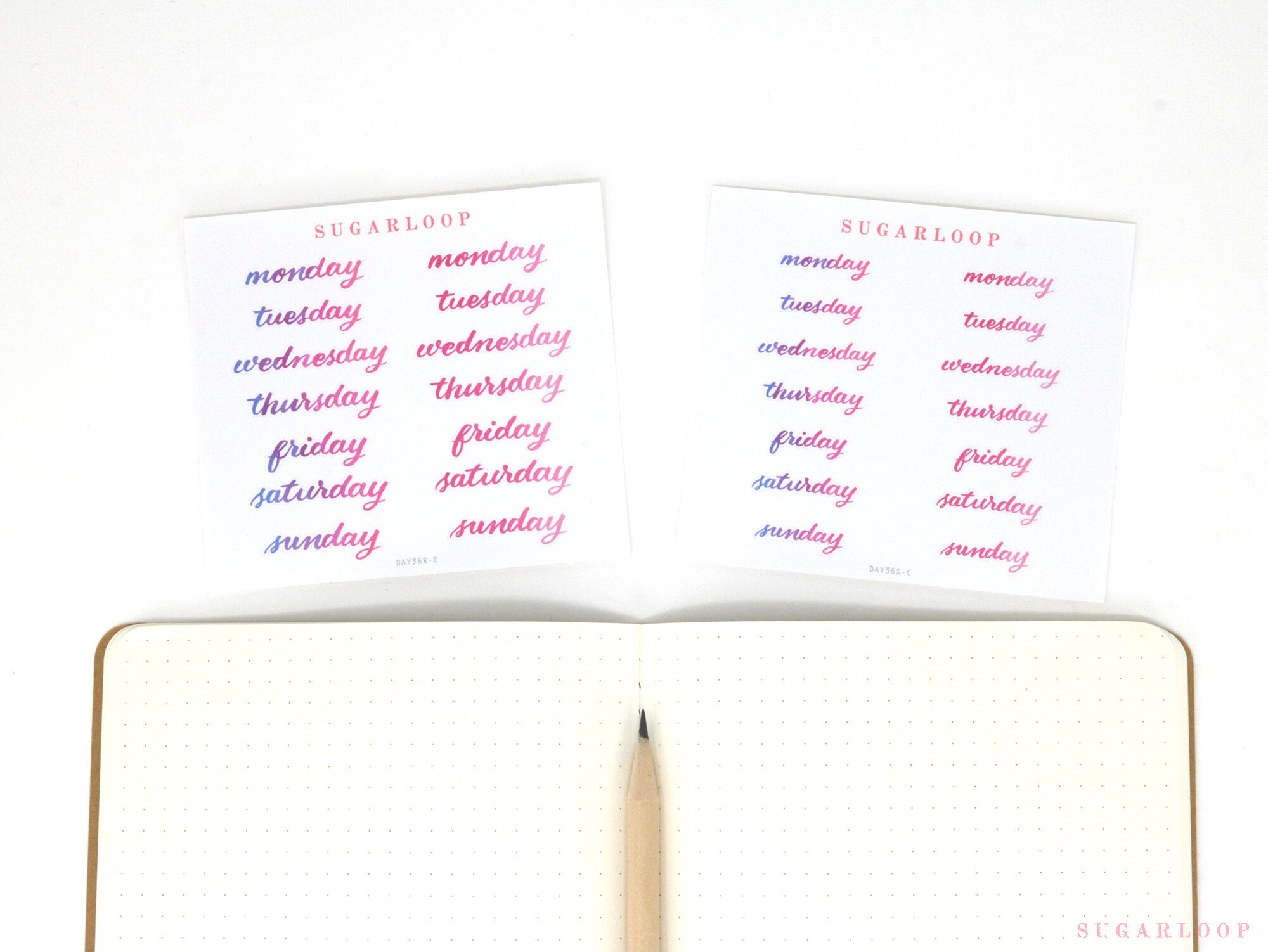 Bundle - Days of The Week Watercolor Script Bujo Planner Stickers: 1in (25 mm) 1.5in (38 mm) Wide