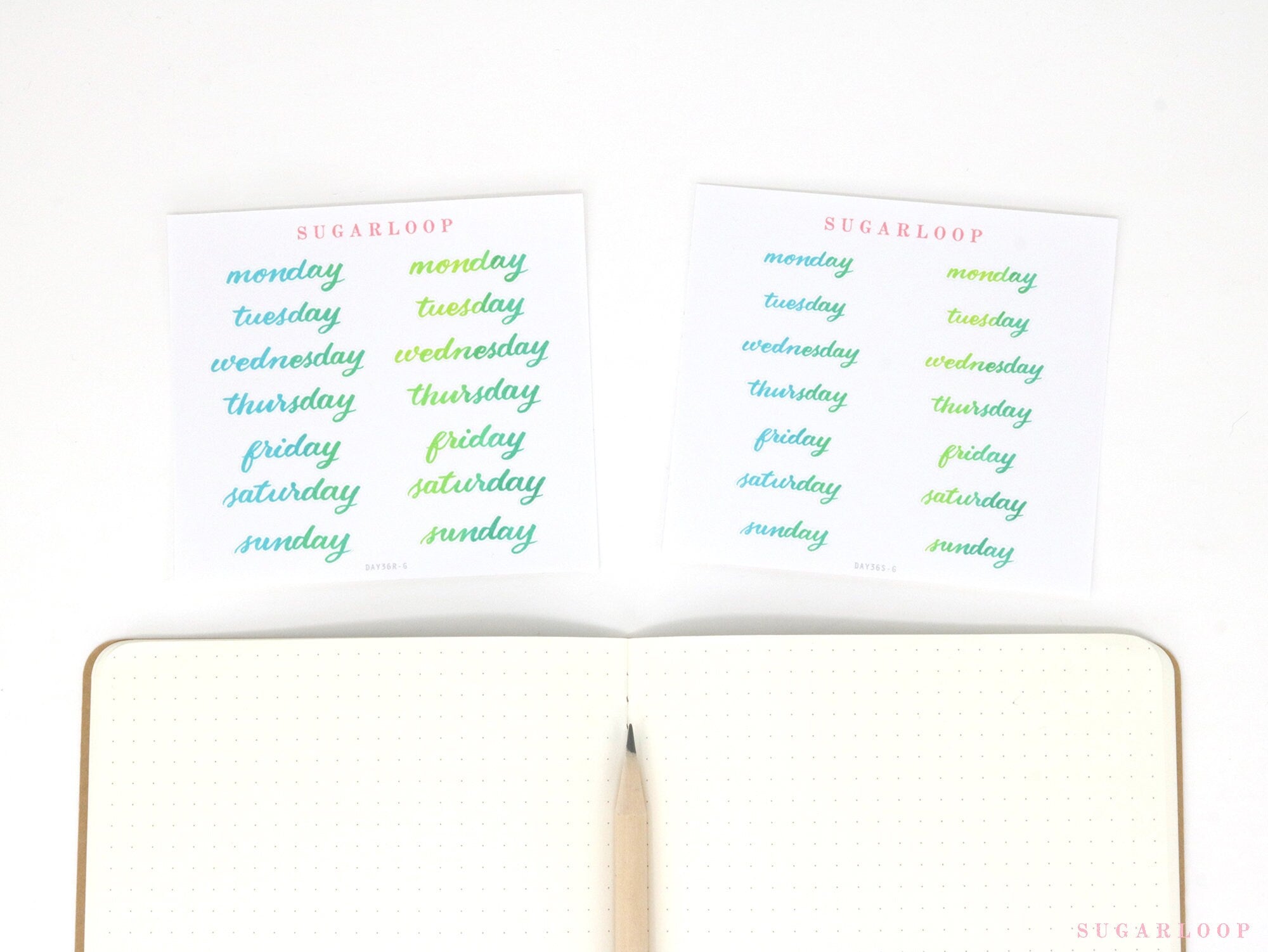 Bundle - Days of The Week Watercolor Script Bujo Planner Stickers: 1in (25 mm) 1.5in (38 mm) Wide