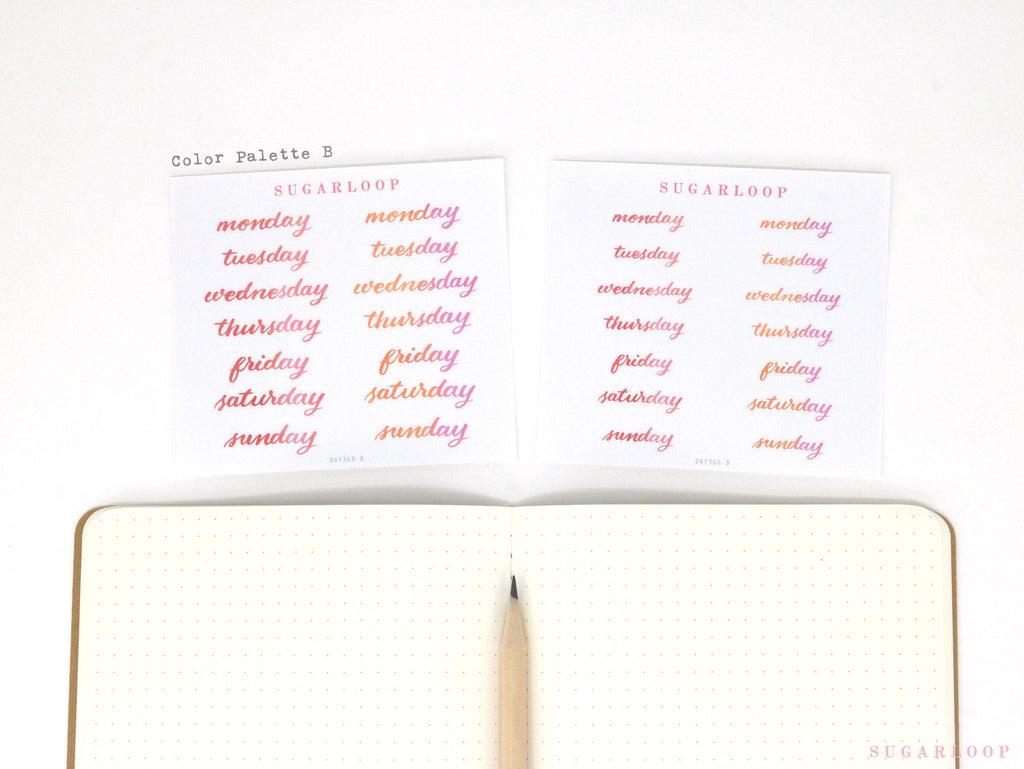 Watercolor Days Of The Week Bujo Planner Stickers: 1.25in (31mm) & 1.5in (40 mm)