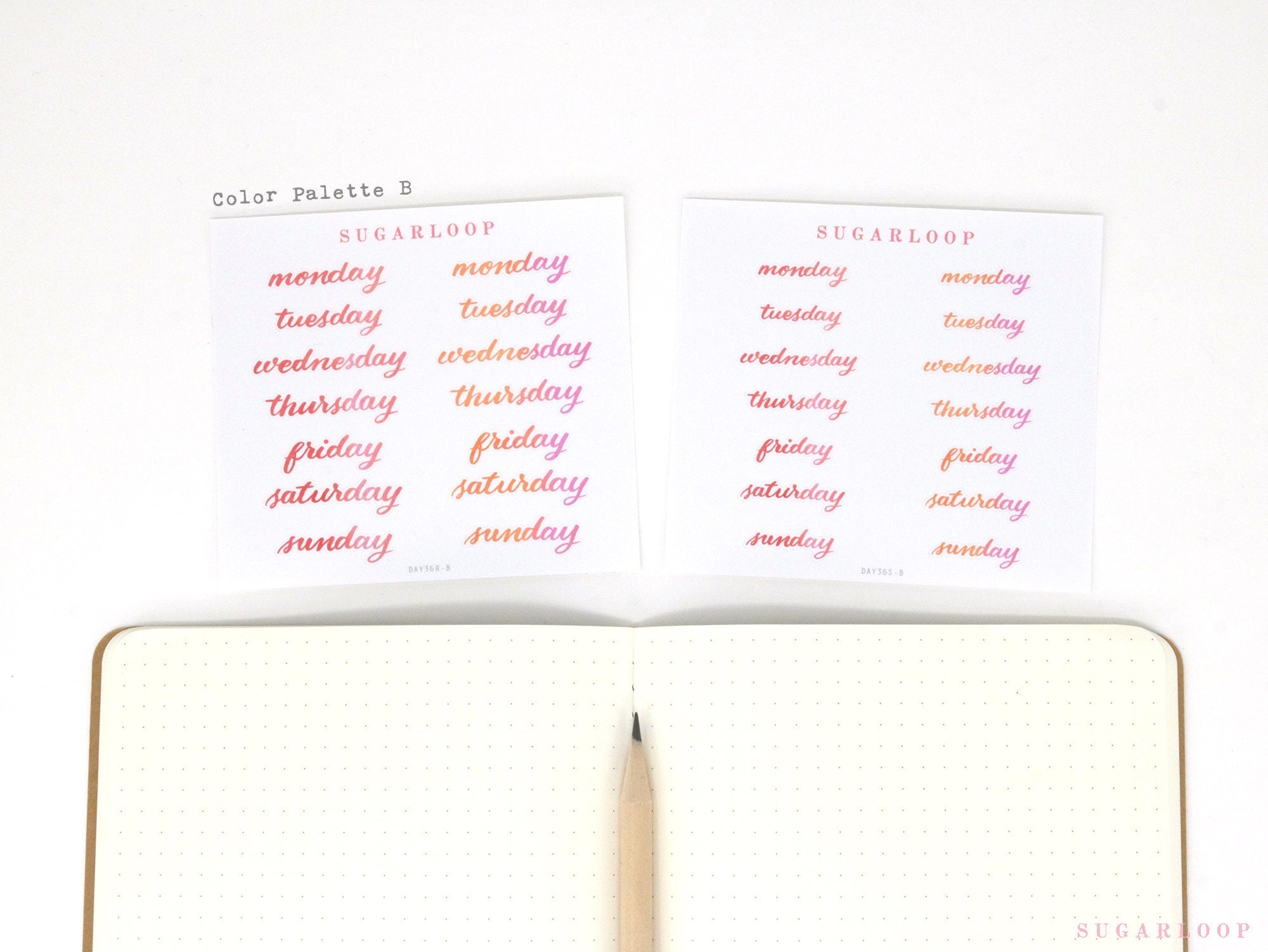 Watercolor Days Of The Week Bujo Planner Stickers: 1.25in (31mm) & 1.5in (40 mm)