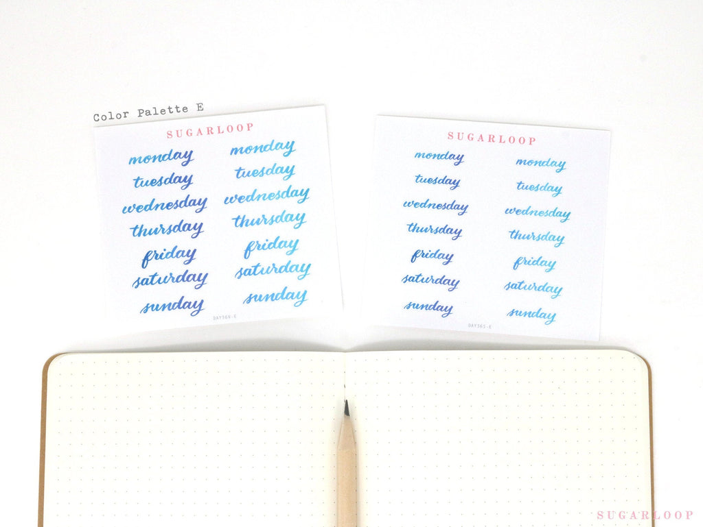 Watercolor Days Of The Week Bujo Planner Stickers: 1.25in (31mm) & 1.5in (40 mm)
