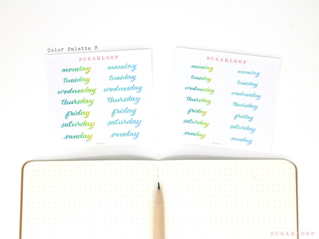 Watercolor Days Of The Week Bujo Planner Stickers: 1.25in (31mm) & 1.5in (40 mm)