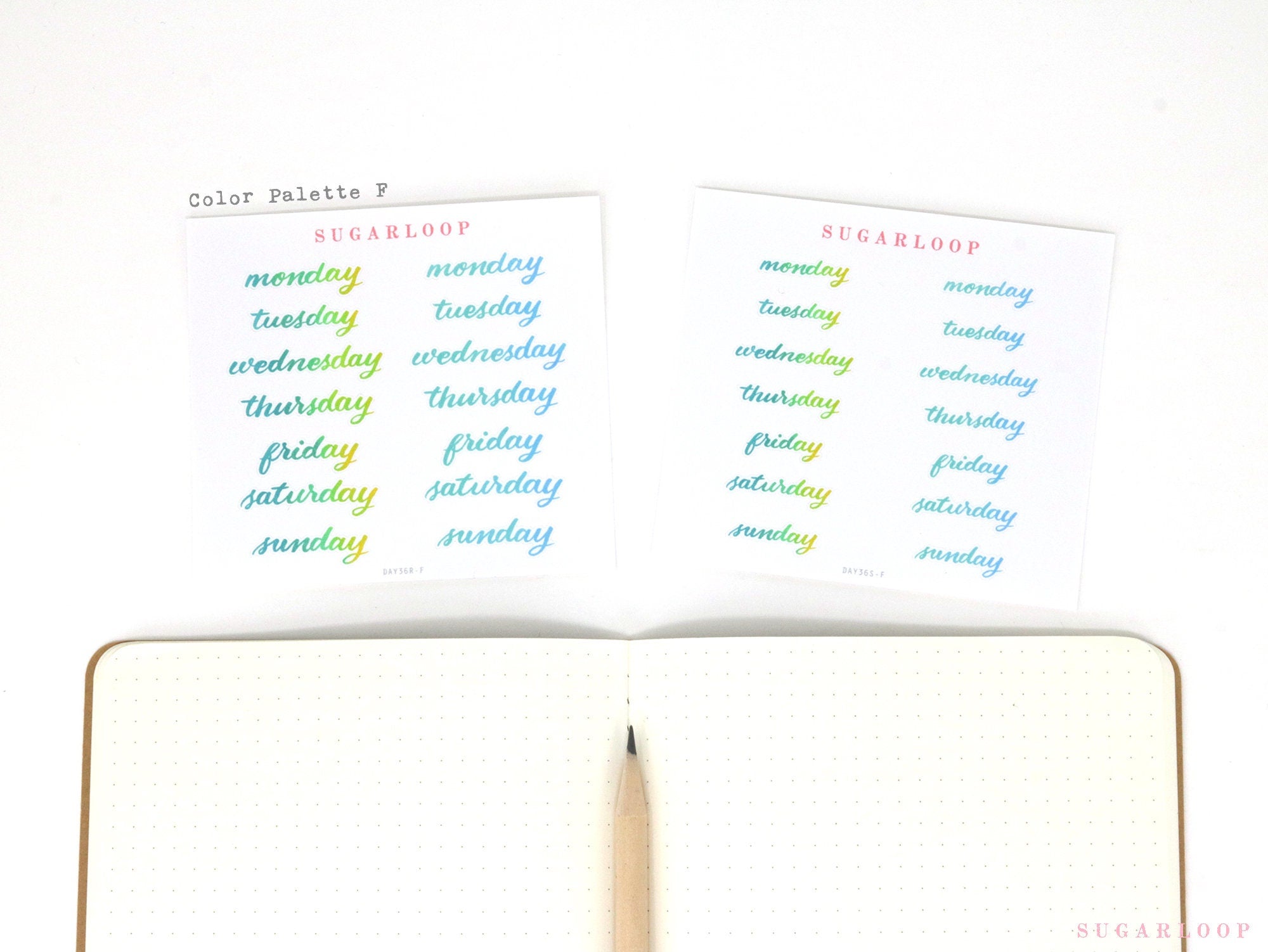 Watercolor Days Of The Week Bujo Planner Stickers: 1.25in (31mm) & 1.5in (40 mm)