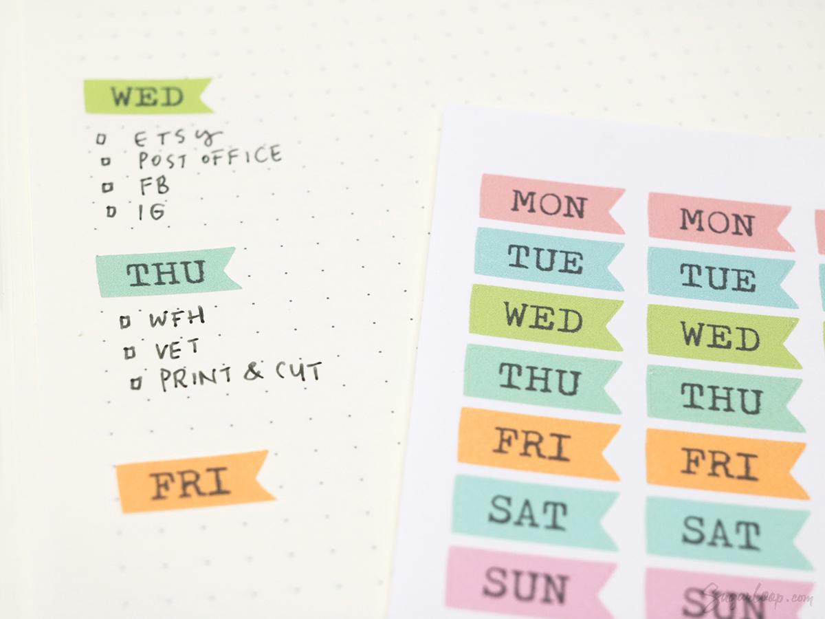 Days of The Week Vintage Typewriter Style Bujo Planner Stickers: 0.75 inch (19 mm) Wide