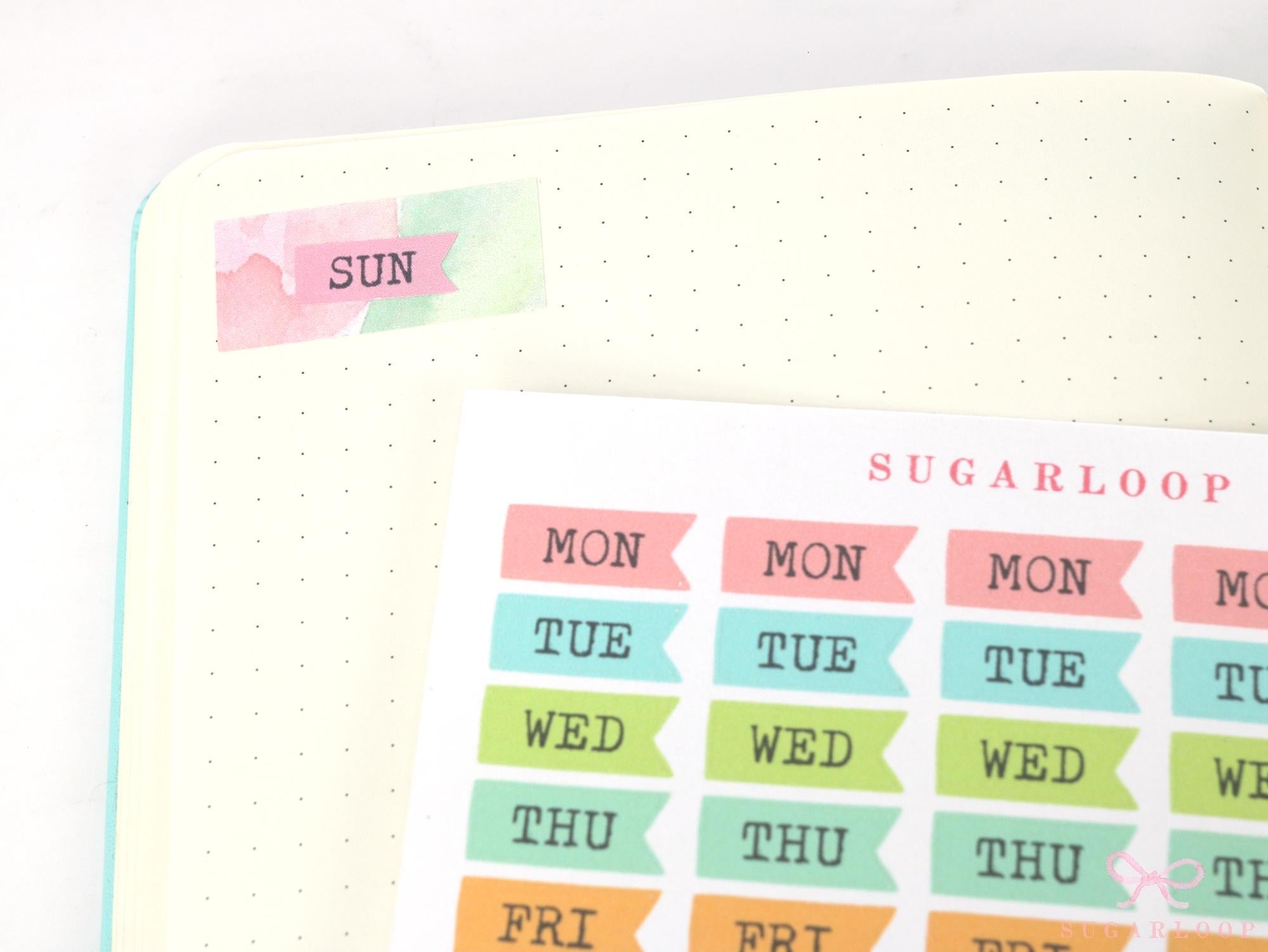 Days of The Week Vintage Typewriter Style Bujo Planner Stickers: 0.75 inch (19 mm) Wide