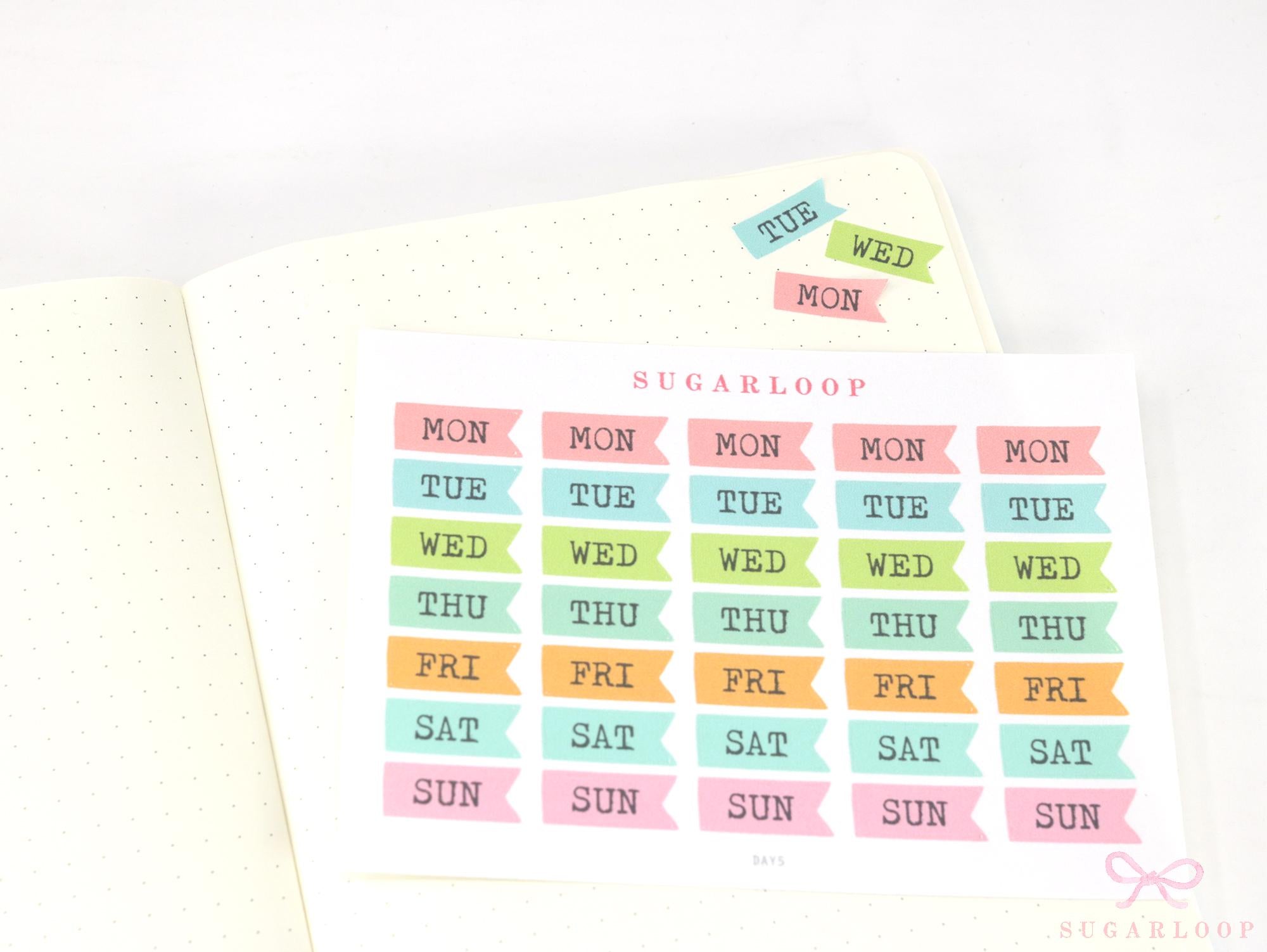 Days of The Week Vintage Typewriter Style Bujo Planner Stickers: 0.75 inch (19 mm) Wide