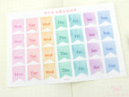 Watercolor Flag Days of The Week Planner and Journal Stickers: Hand lettered