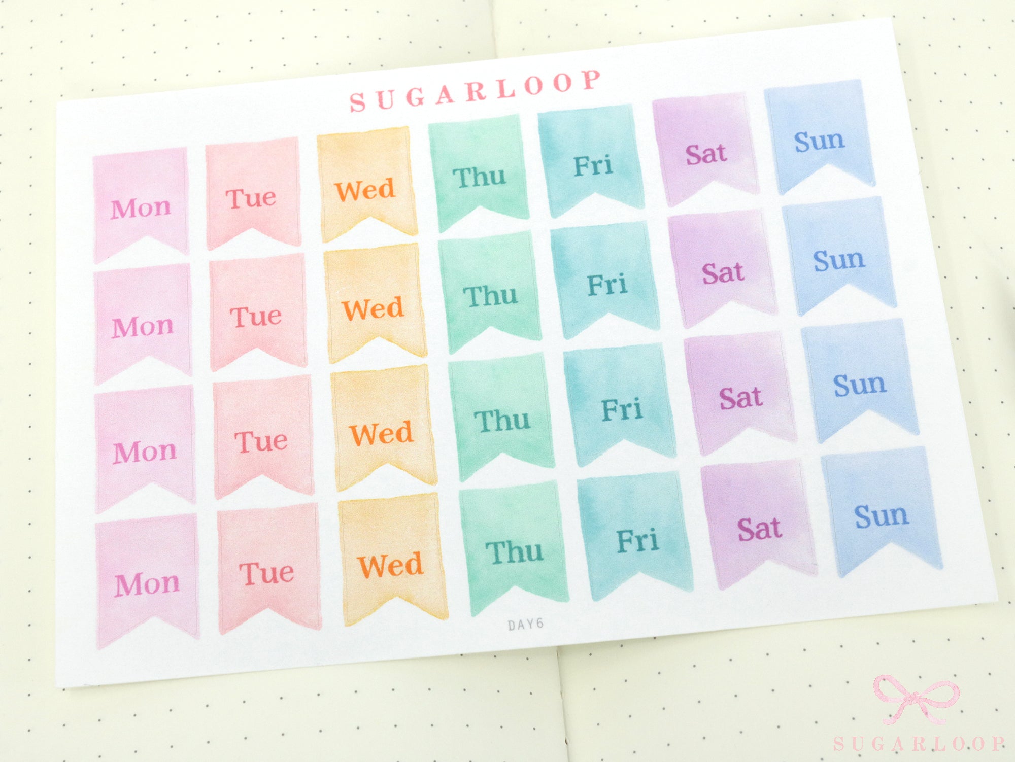 Watercolor Flag Days of The Week Planner and Journal Stickers: Hand lettered