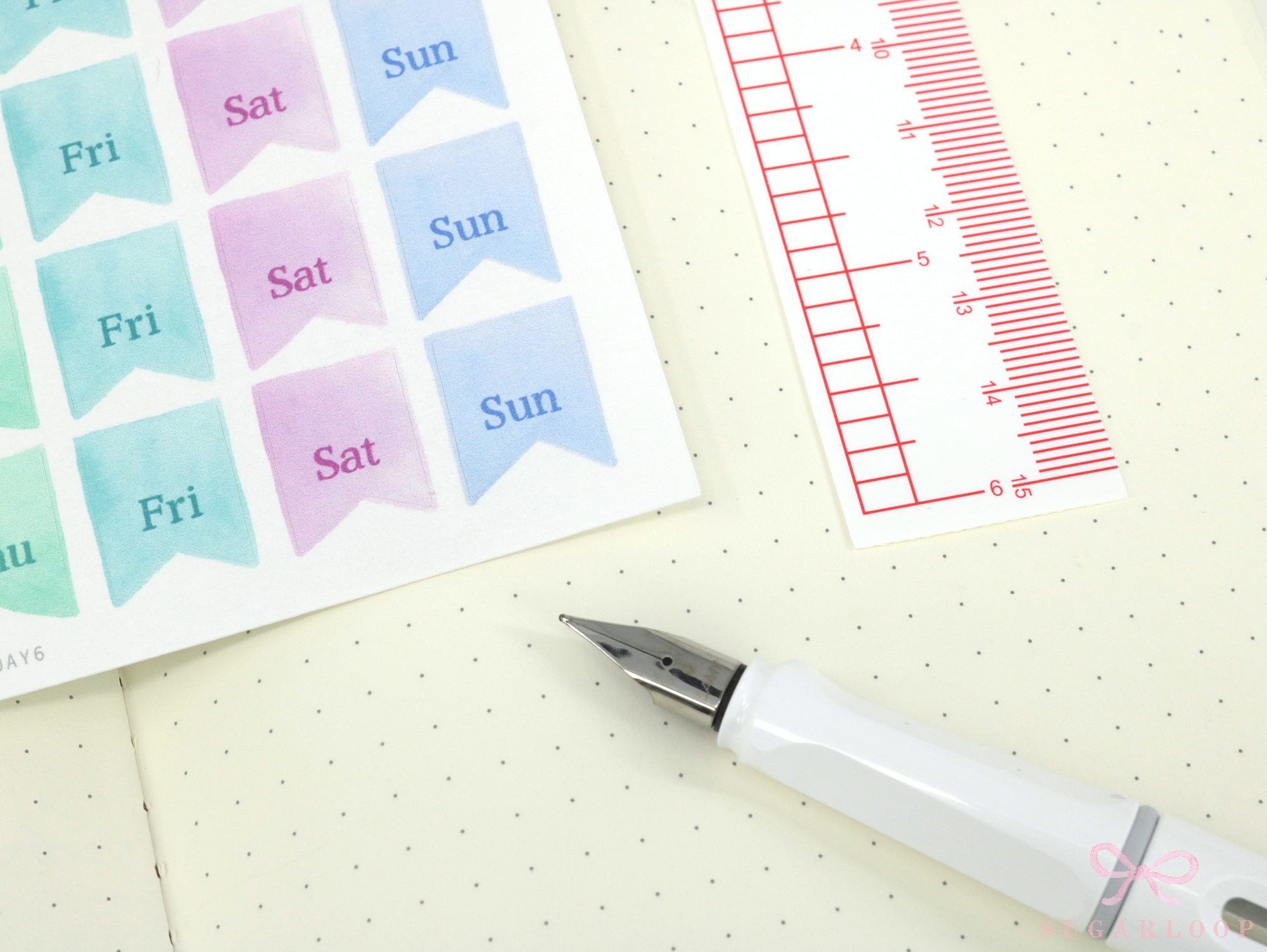Watercolor Flag Days of The Week Planner and Journal Stickers: Hand lettered