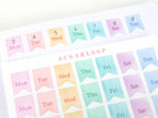 Watercolor Flag Days of The Week Planner and Journal Stickers: Hand lettered