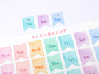 Watercolor Flag Days of The Week Planner and Journal Stickers: Hand lettered