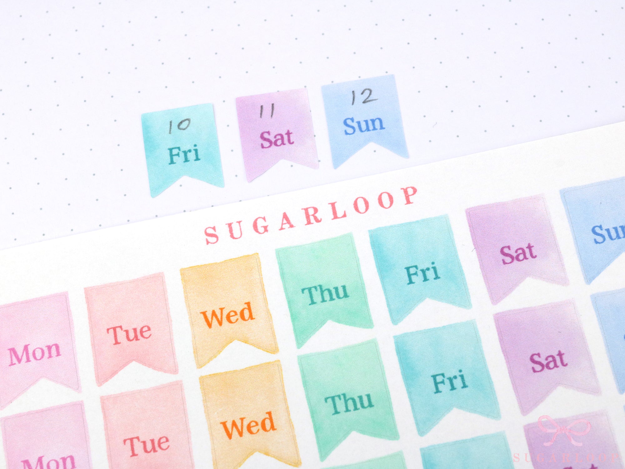 Watercolor Flag Days of The Week Planner and Journal Stickers: Hand lettered