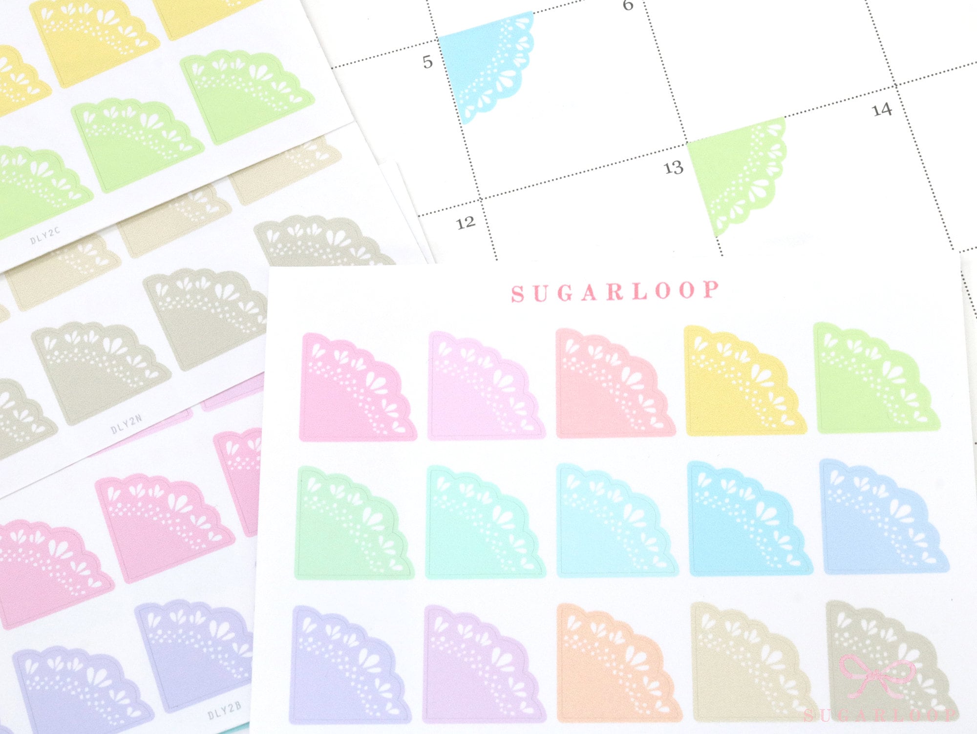 Corner Deco Bujo Planner Stickers: Pastel Doily Style