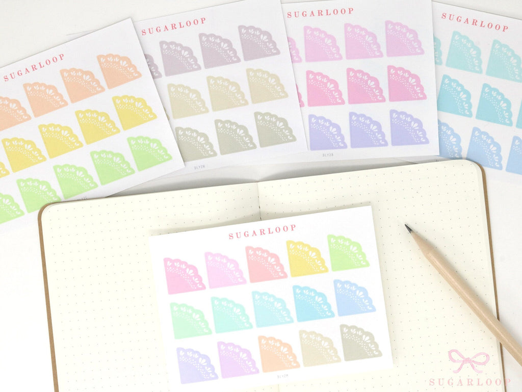 Corner Deco Bujo Planner Stickers: Pastel Doily Style