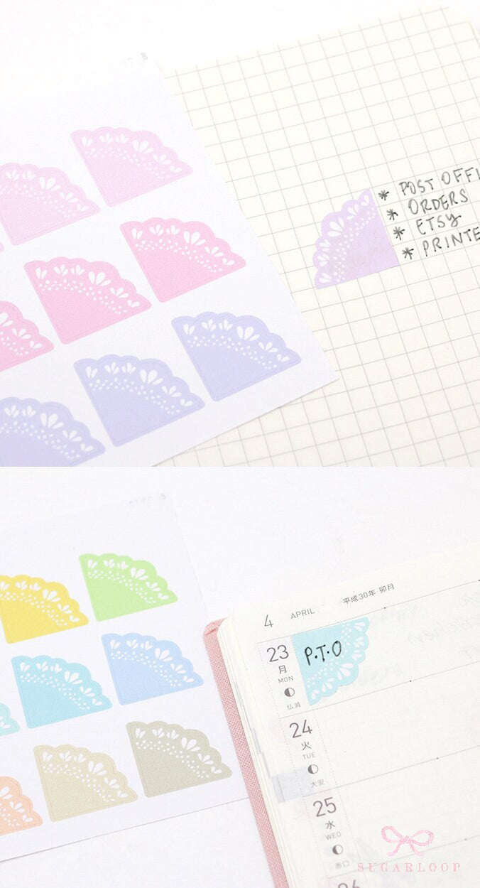 Corner Deco Bujo Planner Stickers: Pastel Doily Style