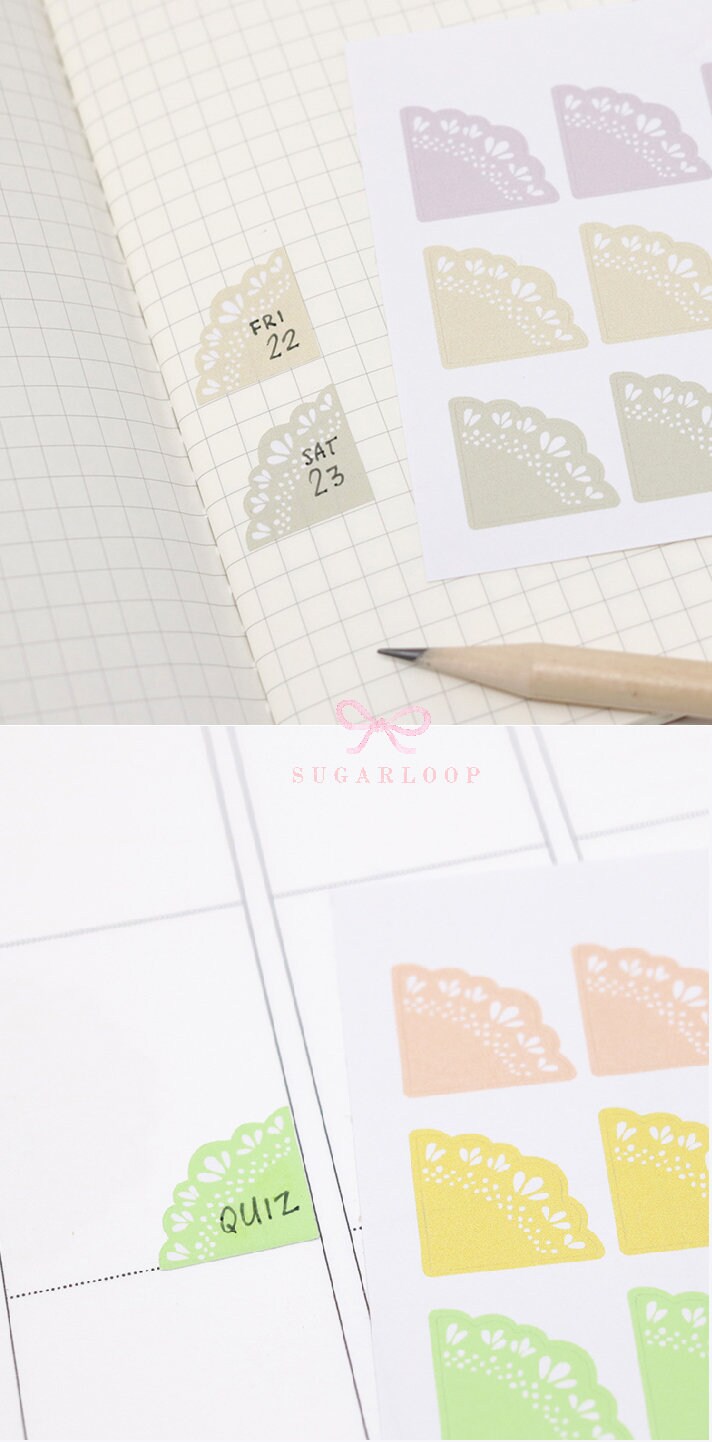 Corner Deco Bujo Planner Stickers: Pastel Doily Style