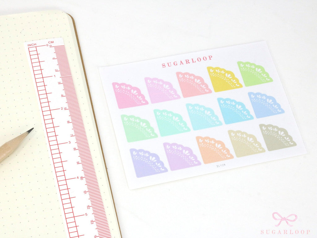 Corner Deco Bujo Planner Stickers: Pastel Doily Style