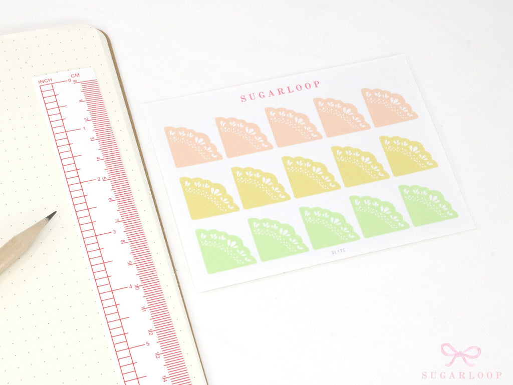 Corner Deco Bujo Planner Stickers: Pastel Doily Style