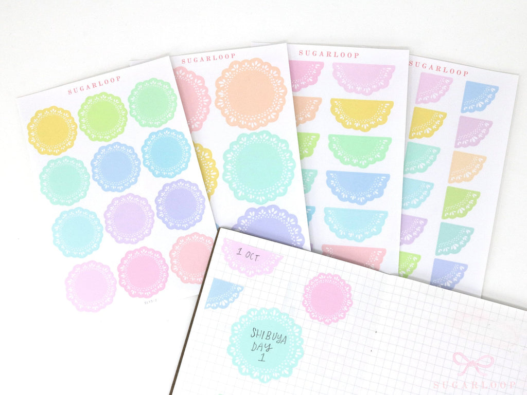 Round Bujo & Planner Deco Label Stickers: Doily Style