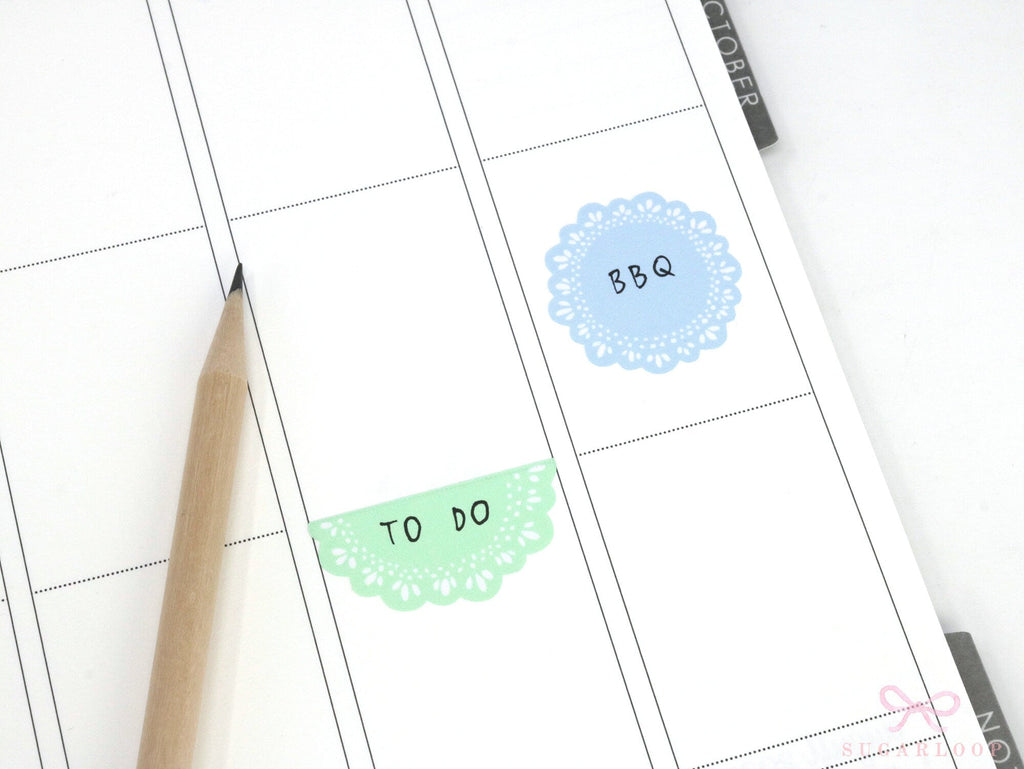 Round Bujo & Planner Deco Label Stickers: Doily Style