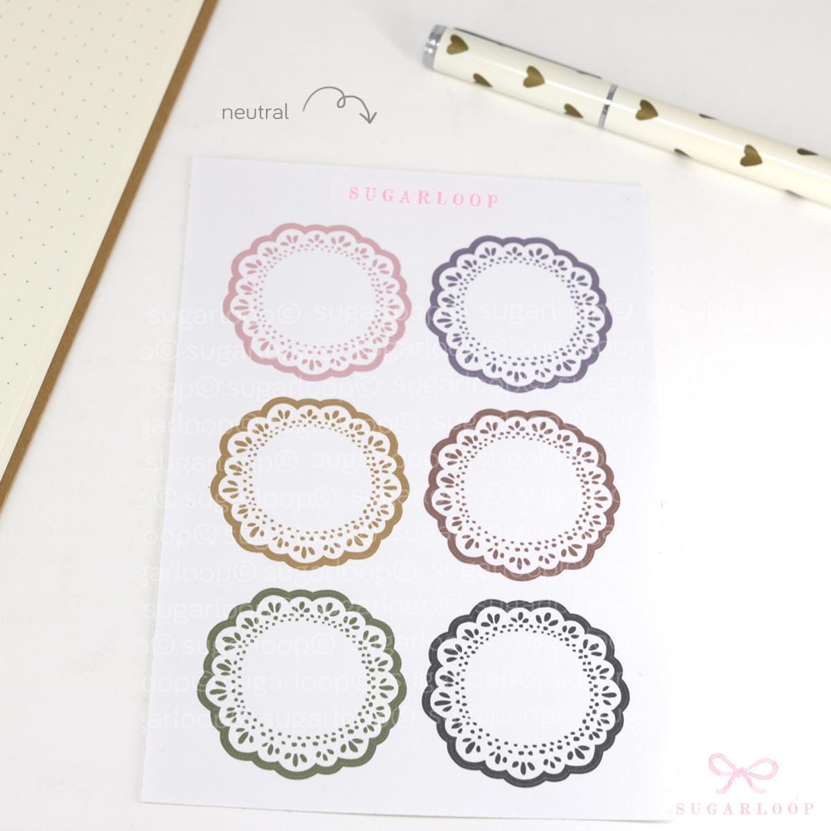 Round Planner and Journal Stickers: Doily Style