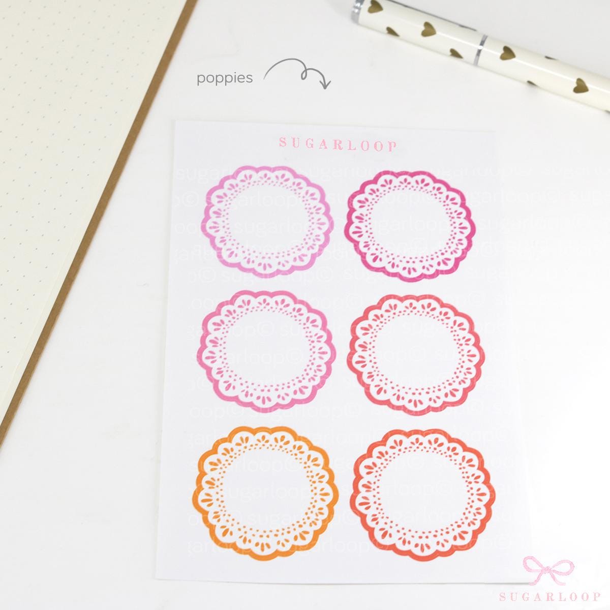Round Planner and Journal Stickers: Doily Style