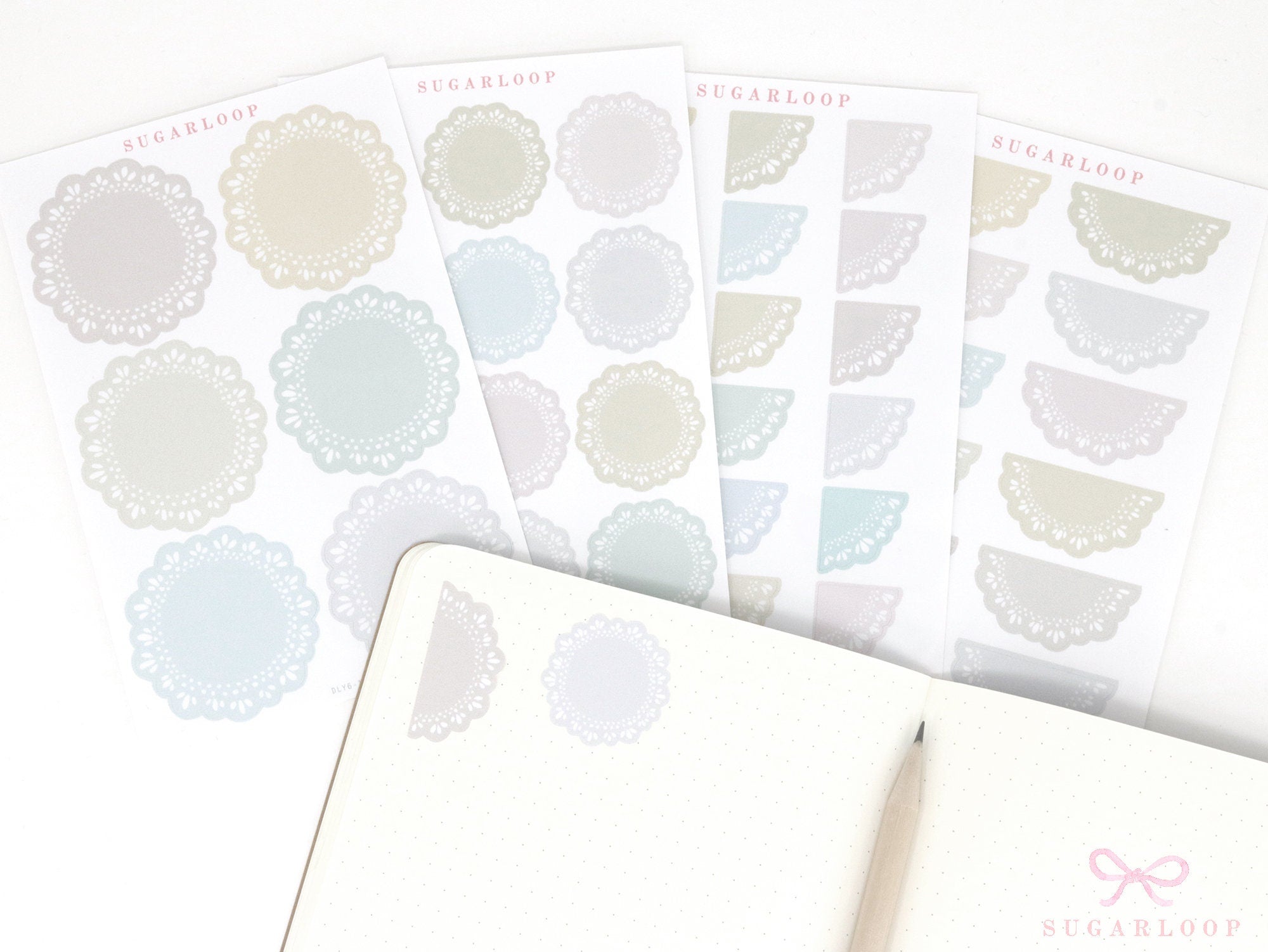 Round Bujo & Planner Deco Label Stickers: Doily Style
