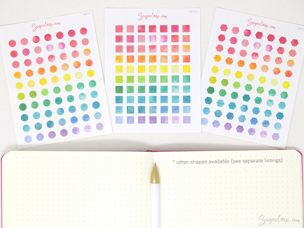 Mini Watercolor Dots Bujo Planner Stickers: 0.25”(6 mm)