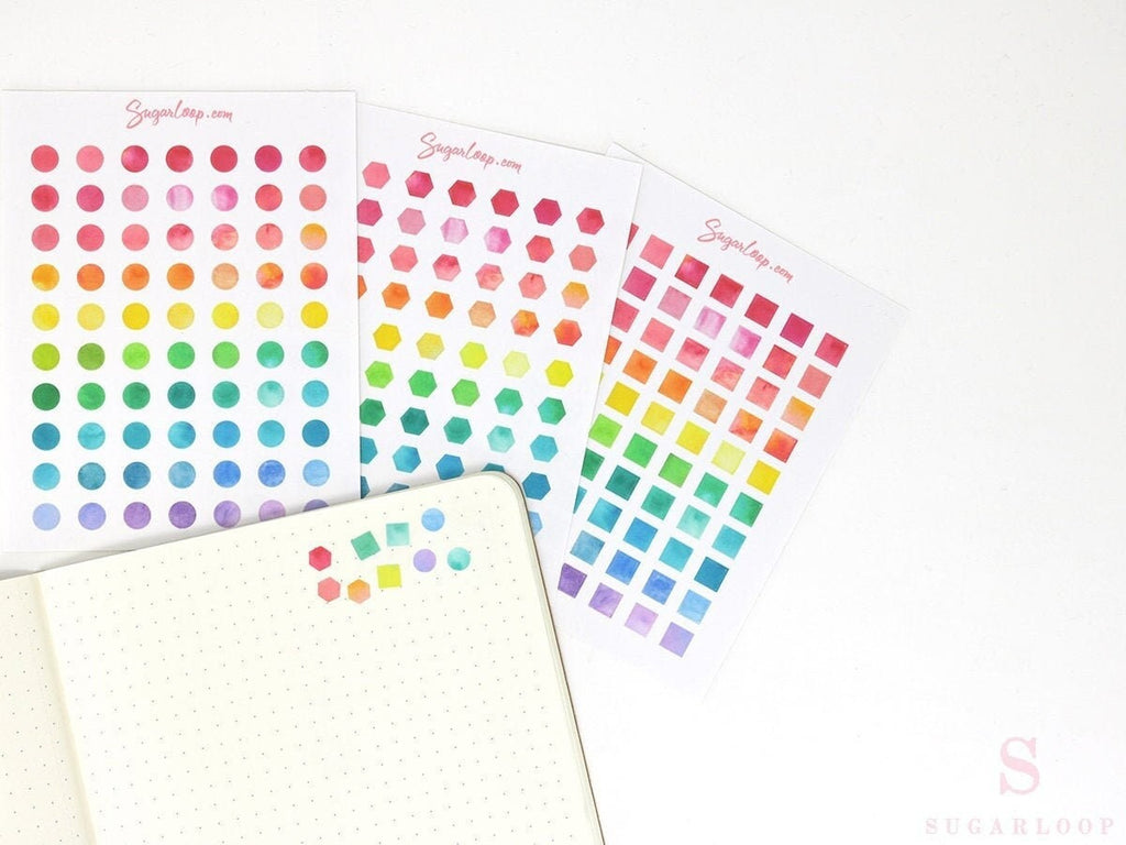 Mini Watercolor Dots Bujo Planner Stickers: 0.25”(6 mm)