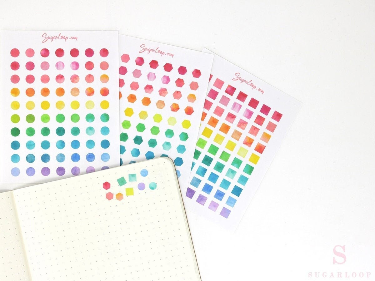 Mini Watercolor Dots Bujo Planner Stickers: 0.25”(6 mm)