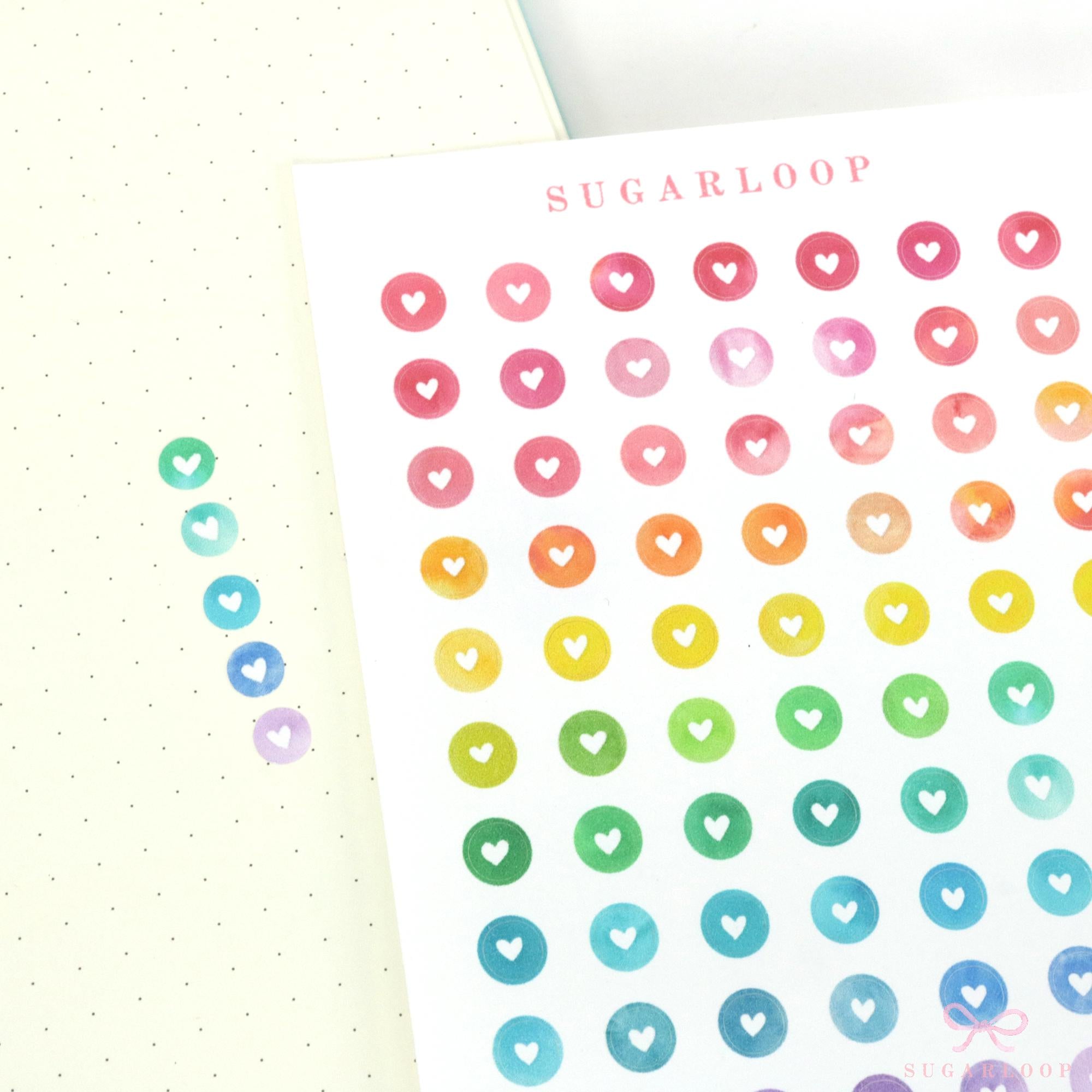 Mini Watercolor Heart Dots Bujo Planner Stickers: 0.25” (6 mm)