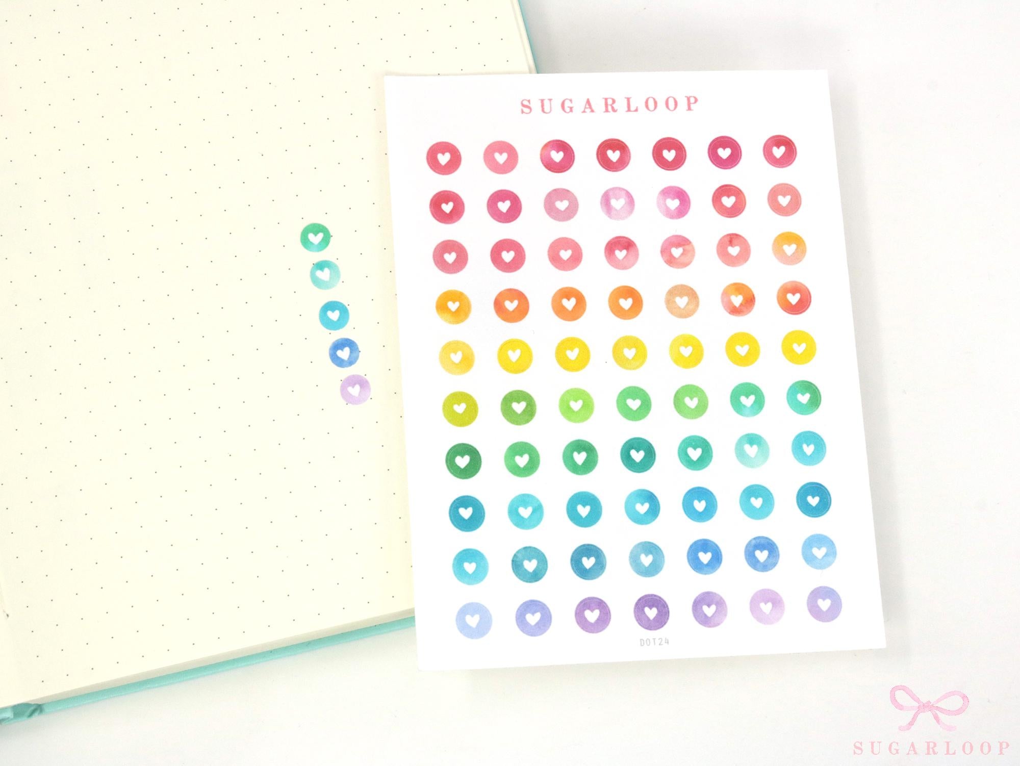Mini Watercolor Heart Dots Bujo Planner Stickers: 0.25” (6 mm)