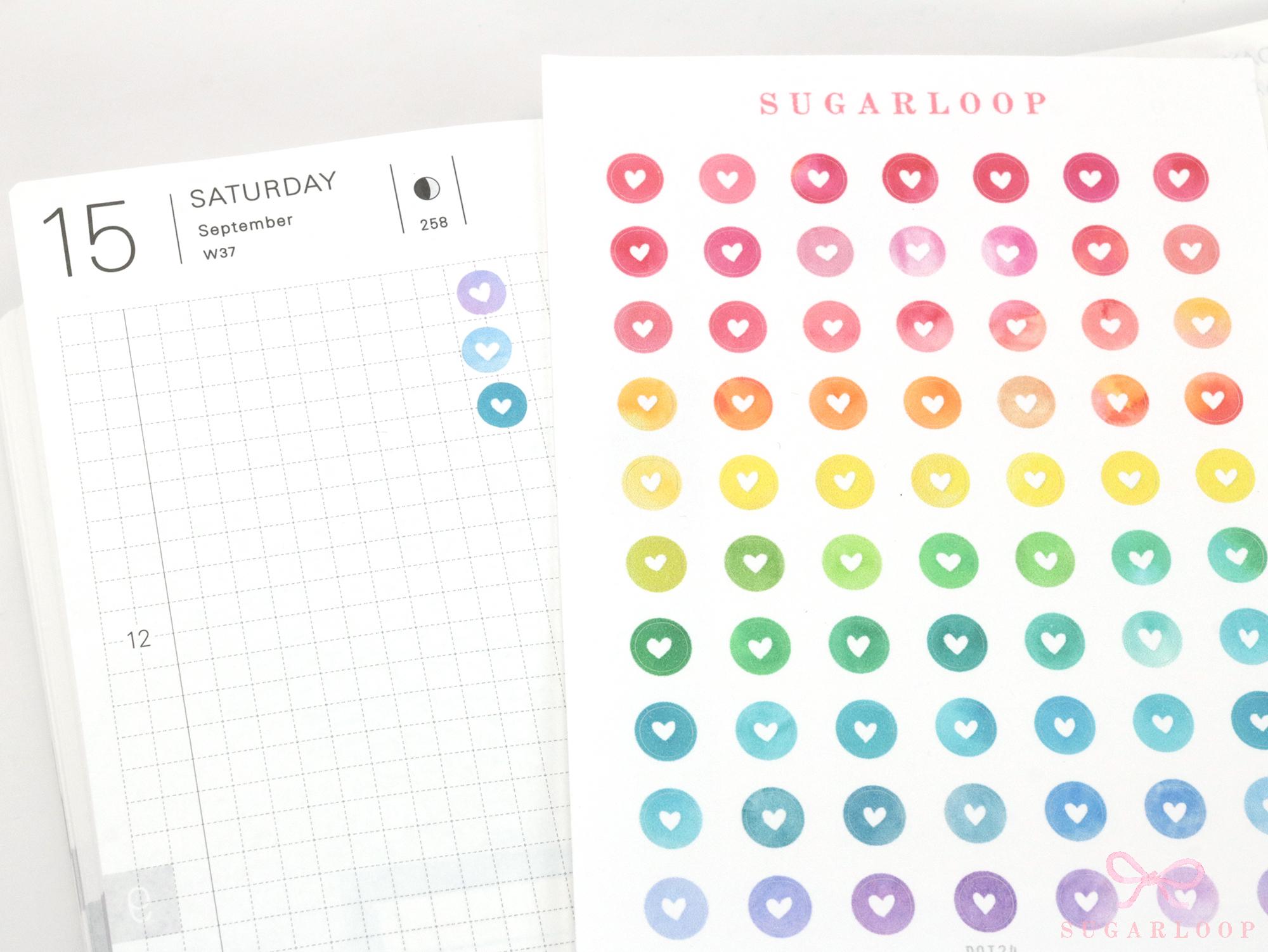 Mini Watercolor Heart Dots Bujo Planner Stickers: 0.25” (6 mm)