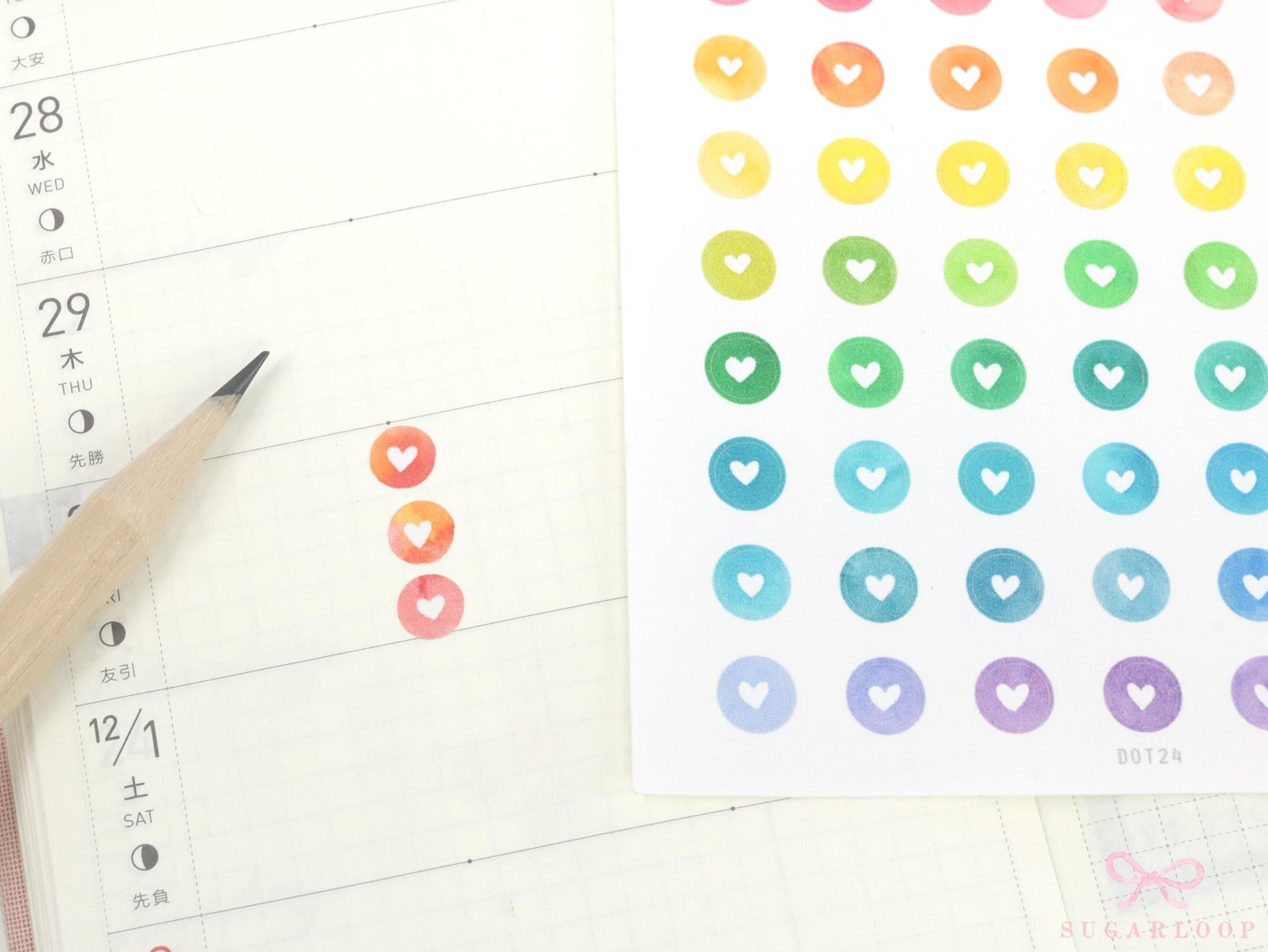 Mini Watercolor Heart Dots Bujo Planner Stickers: 0.25” (6 mm)