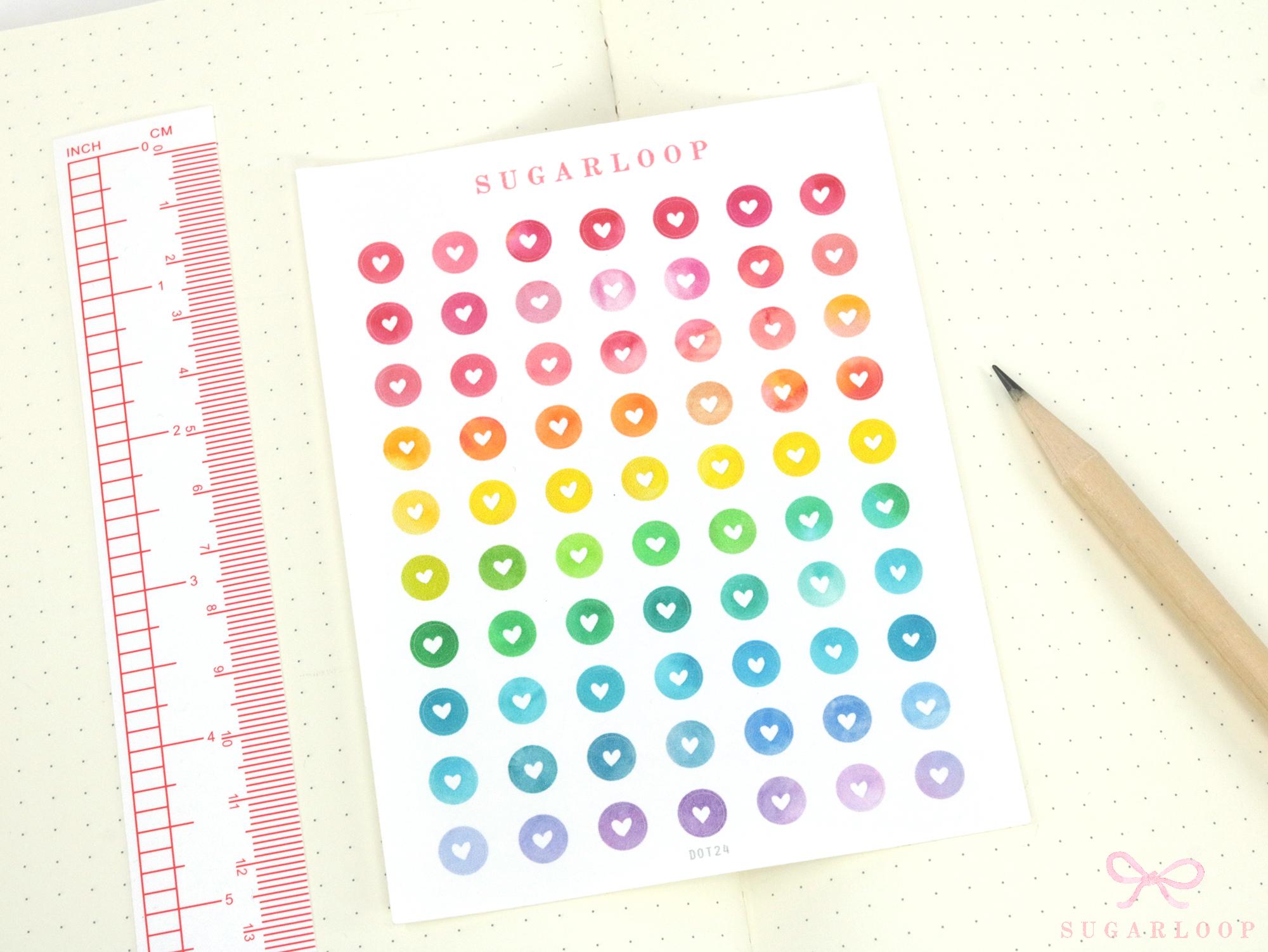 Mini Watercolor Heart Dots Bujo Planner Stickers: 0.25” (6 mm)