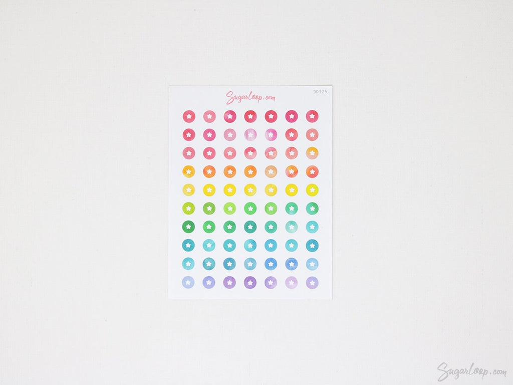Mini Watercolor Star Dots Bujo Planner Stickers: 0.25” (6 mm)