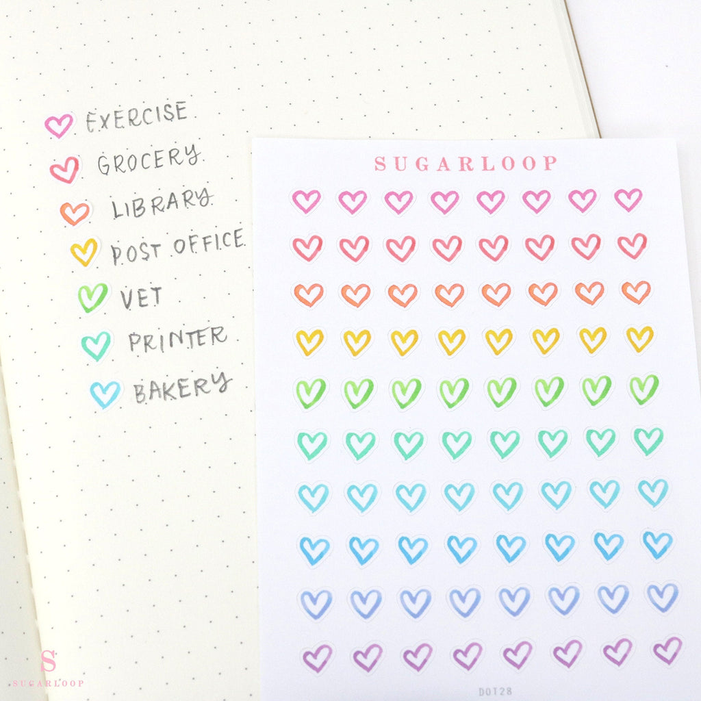 Mini Tiny Love Heart Bujo Planner Stickers: 0.25” (6 mm)