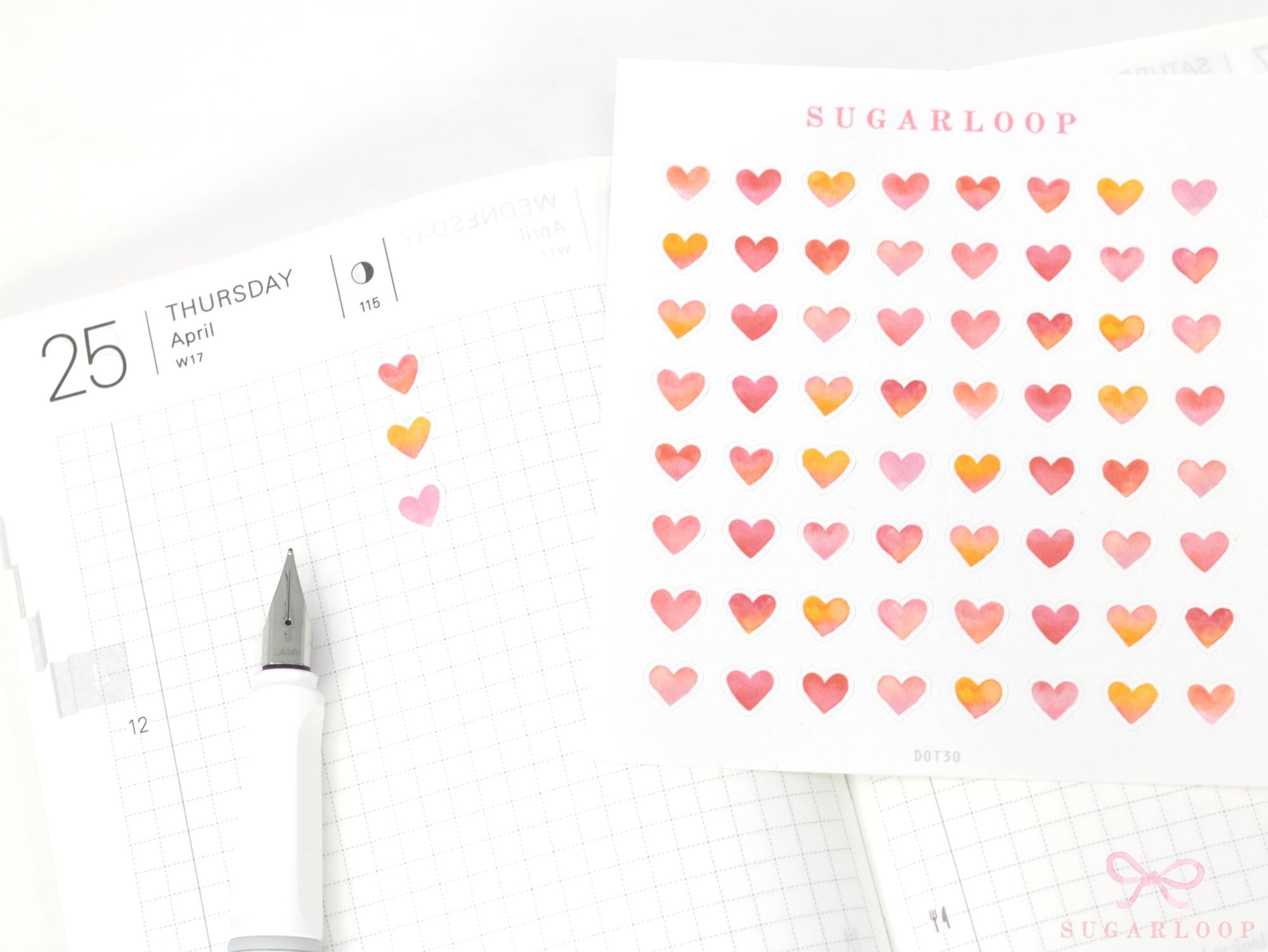 Watercolor Love Heart Bujo Planner Stickers: 0.25” (6 mm)