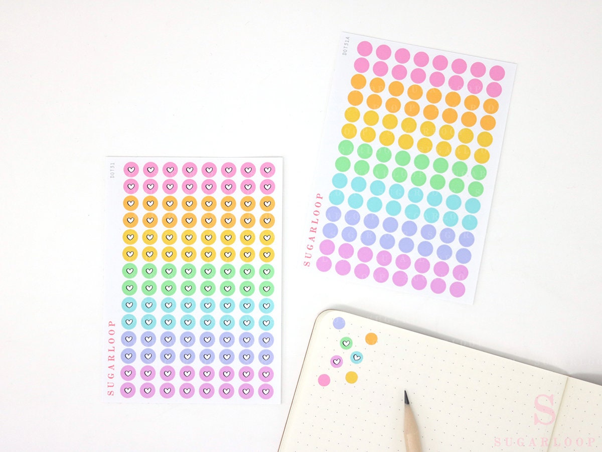 Mini Tiny Dots Heart or Solid Round Circle Bujo Planner Stickers: 0.25” (6 mm)