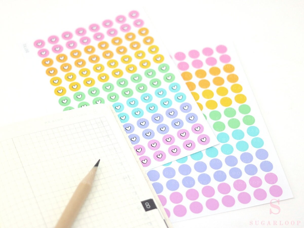 Mini Tiny Dots Heart or Solid Round Circle Bujo Planner Stickers: 0.25” (6 mm)