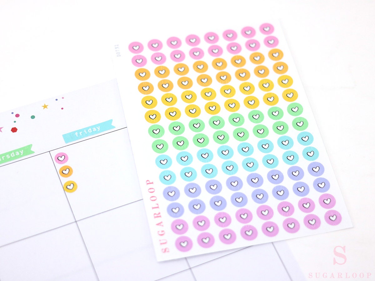 Mini Tiny Dots Heart or Solid Round Circle Bujo Planner Stickers: 0.25” (6 mm)