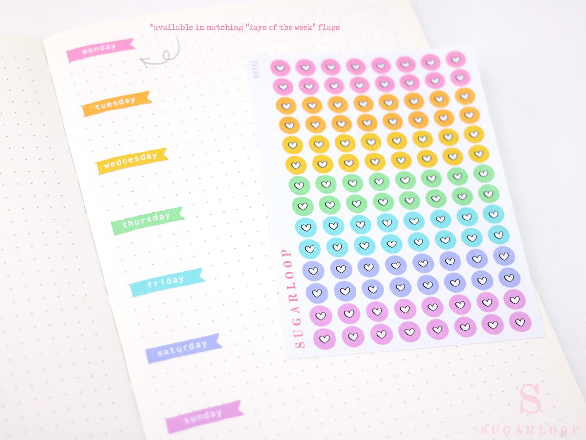 Mini Tiny Dots Heart or Solid Round Circle Bujo Planner Stickers: 0.25” (6 mm)