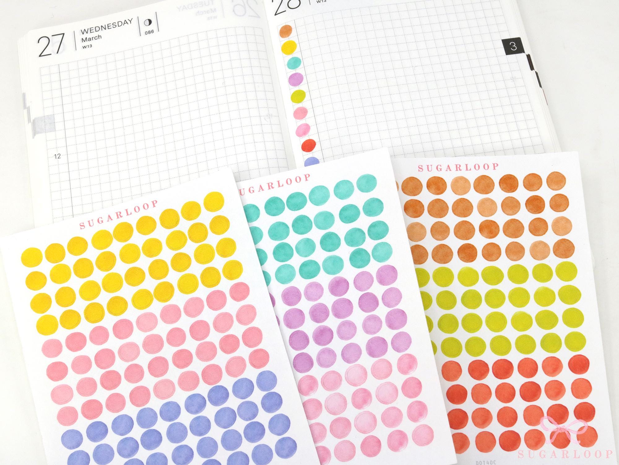 Mini Tiny Watercolor Dots Round Circle Bujo Planner Stickers: 0.25”(6 mm)
