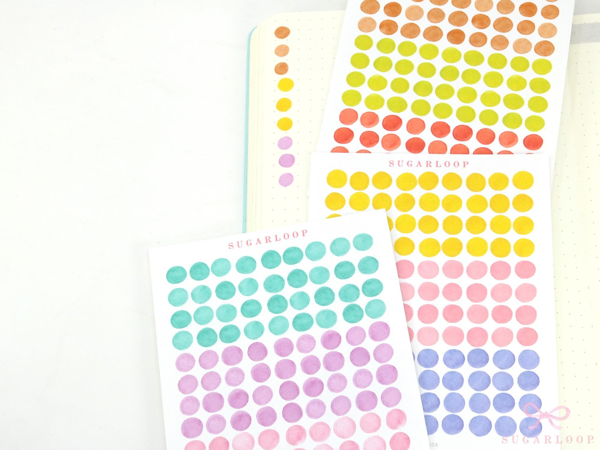 Mini Tiny Watercolor Dots Round Circle Bujo Planner Stickers: 0.25”(6 mm)